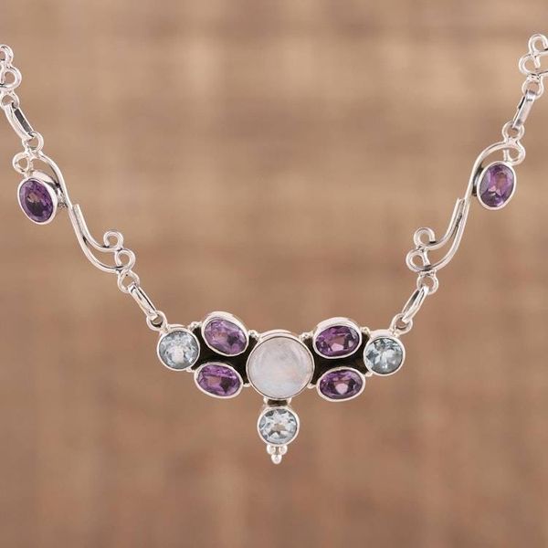 Alternate image for Multi Gemstone Sterling Silver Pendant Necklace from India Sparkling Symphony