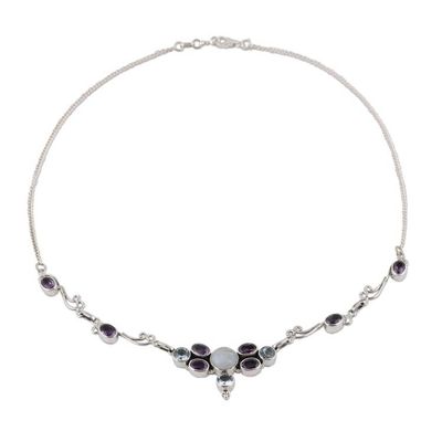 Alternate image for Multi Gemstone Sterling Silver Pendant Necklace from India Sparkling Symphony