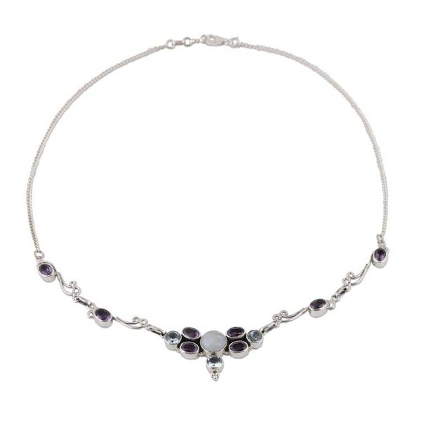 Alternate image for Multi Gemstone Sterling Silver Pendant Necklace from India Sparkling Symphony