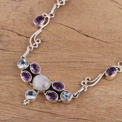 Alternate image for Multi Gemstone Sterling Silver Pendant Necklace from India Sparkling Symphony