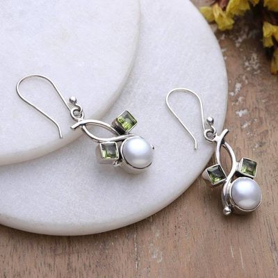 Alternate image for Floral-Inspired Cultured Pearl and Peridot Dangle Earrings Pure  Lucky