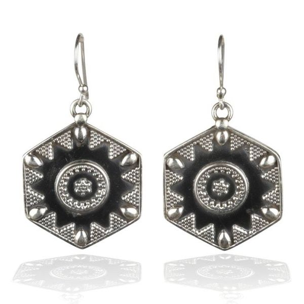 Alternate image for Hexagonal Polished and Oxidized Sterling Silver Earrings Hexagonal Heritage