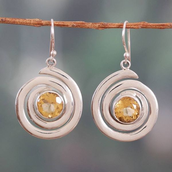 Alternate image for Sterling Silver and Faceted 5-Carat Citrine Dangle Earrings Swirling Success