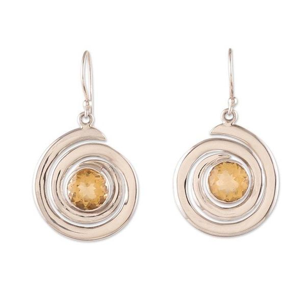 Alternate image for Sterling Silver and Faceted 5-Carat Citrine Dangle Earrings Swirling Success