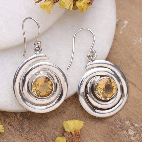 Alternate image for Sterling Silver and Faceted 5-Carat Citrine Dangle Earrings Swirling Success