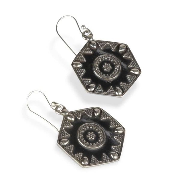 Alternate image for Hexagonal Polished and Oxidized Sterling Silver Earrings Hexagonal Heritage