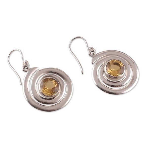 Alternate image for Sterling Silver and Faceted 5-Carat Citrine Dangle Earrings Swirling Success