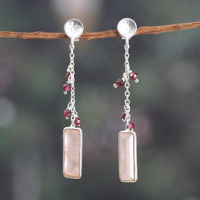 Primary image for Three-Carat Natural Rose Quartz and Garnet Dangle Earrings Avant-Garde Romance