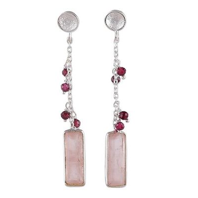 Alternate image for Three-Carat Natural Rose Quartz and Garnet Dangle Earrings Avant-Garde Romance