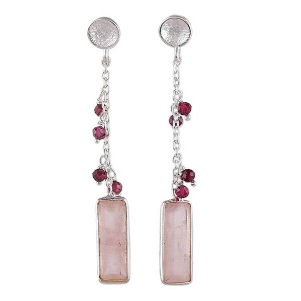 Alternate image for Three-Carat Natural Rose Quartz and Garnet Dangle Earrings Avant-Garde Romance