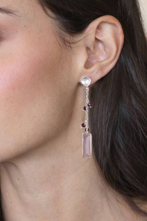 Alternate image for Three-Carat Natural Rose Quartz and Garnet Dangle Earrings Avant-Garde Romance