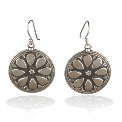 Alternate image for Artisan-Made Floral Sterling Silver Round Dangle Earrings Vintage Spring