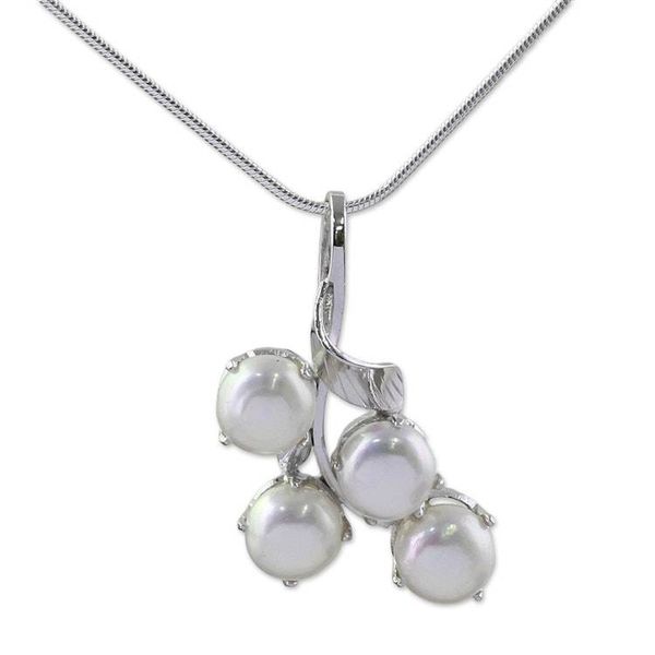 Alternate image for Bridal Pearl Jewelry Sterling Silver Necklace from India Angelic Bouquet