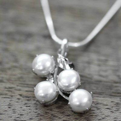 Alternate image for Bridal Pearl Jewelry Sterling Silver Necklace from India Angelic Bouquet