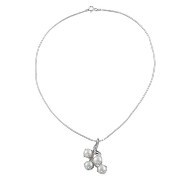 Alternate image for Bridal Pearl Jewelry Sterling Silver Necklace from India Angelic Bouquet