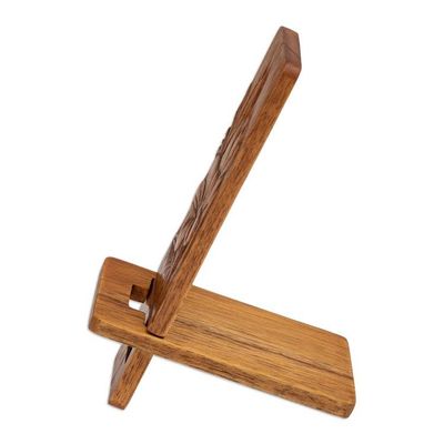Alternate image for Frangipani-Themed Hand-Carved Jempinis Wood Phone Stand Thriving Frangipani