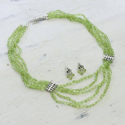 Primary image for Artisan Crafted Peridot Sterling Silver Beaded Jewelry Set Forever Love