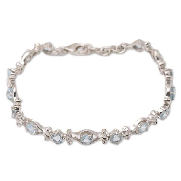 Alternate image for Sterling Silver and Blue Topaz Link Bracelet Party Sparkle