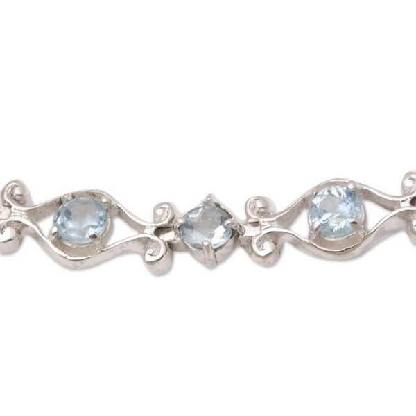 Alternate image for Sterling Silver and Blue Topaz Link Bracelet Party Sparkle
