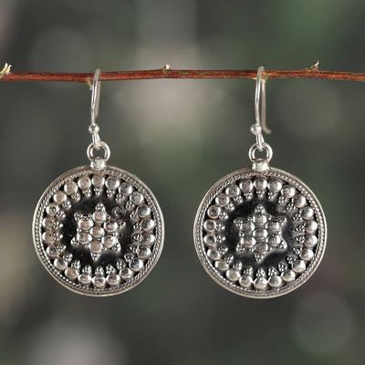 Primary image for Folk Art Star-Themed Polished and Oxidized Dangle Earrings Star of Ancestors