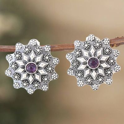 Primary image for Star-Shaped Sterling Silver Drop Earrings with Amethyst Gems Primaveral Wisdom