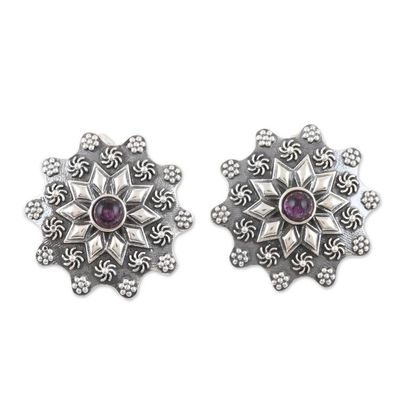Alternate image for Star-Shaped Sterling Silver Drop Earrings with Amethyst Gems Primaveral Wisdom