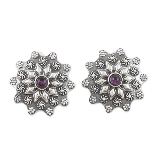 Alternate image for Star-Shaped Sterling Silver Drop Earrings with Amethyst Gems Primaveral Wisdom