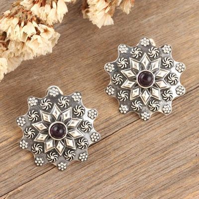 Alternate image for Star-Shaped Sterling Silver Drop Earrings with Amethyst Gems Primaveral Wisdom