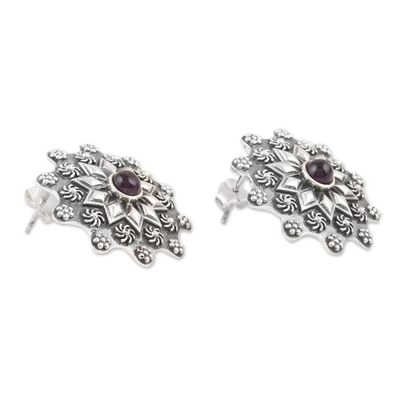 Alternate image for Star-Shaped Sterling Silver Drop Earrings with Amethyst Gems Primaveral Wisdom