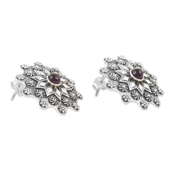 Alternate image for Star-Shaped Sterling Silver Drop Earrings with Amethyst Gems Primaveral Wisdom