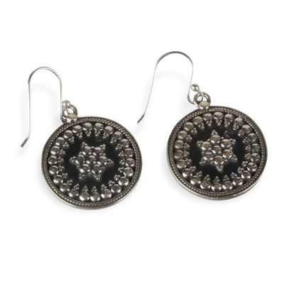 Alternate image for Folk Art Star-Themed Polished and Oxidized Dangle Earrings Star of Ancestors