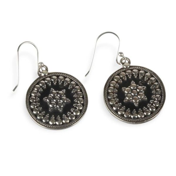 Alternate image for Folk Art Star-Themed Polished and Oxidized Dangle Earrings Star of Ancestors