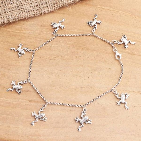 Alternate image for Sterling Silver Frog Charm Ankle Bracelet Frolicking Frogs