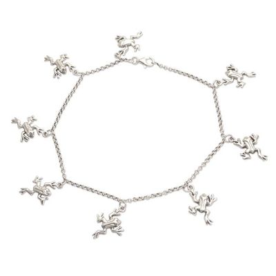 Alternate image for Sterling Silver Frog Charm Ankle Bracelet Frolicking Frogs