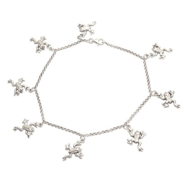 Alternate image for Sterling Silver Frog Charm Ankle Bracelet Frolicking Frogs