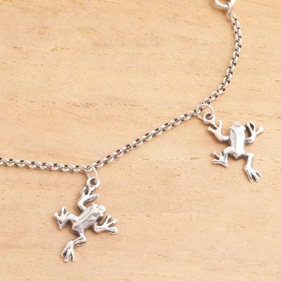 Alternate image for Sterling Silver Frog Charm Ankle Bracelet Frolicking Frogs