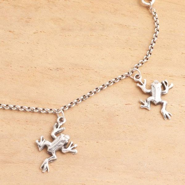 Alternate image for Sterling Silver Frog Charm Ankle Bracelet Frolicking Frogs