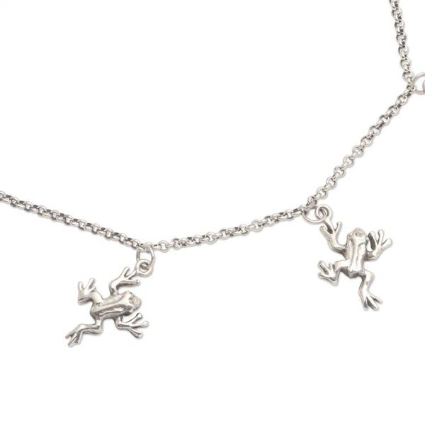 Alternate image for Sterling Silver Frog Charm Ankle Bracelet Frolicking Frogs