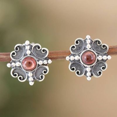 Primary image for Classic Sterling Silver Button Earrings with Garnet Gems Perseverance Dame