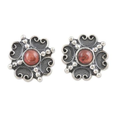 Alternate image for Classic Sterling Silver Button Earrings with Garnet Gems Perseverance Dame