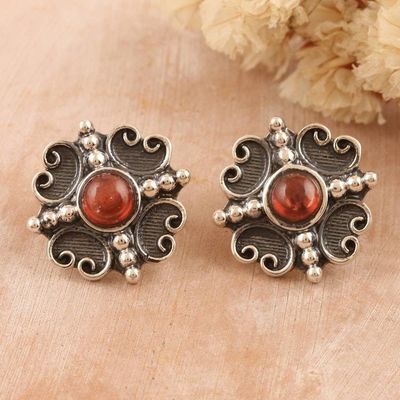 Alternate image for Classic Sterling Silver Button Earrings with Garnet Gems Perseverance Dame