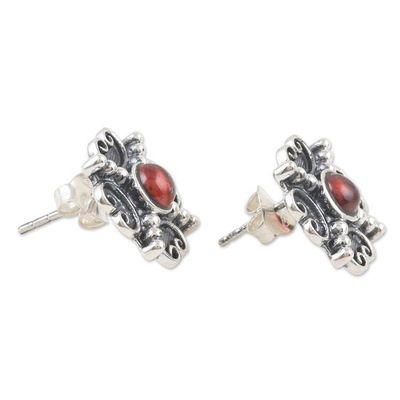 Alternate image for Classic Sterling Silver Button Earrings with Garnet Gems Perseverance Dame