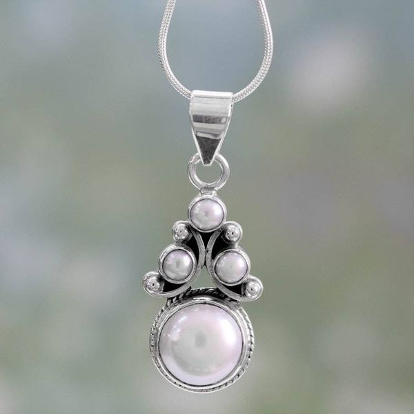 Alternate image for Bridal Pearl Necklace in Sterling Silver from India Angel Tree