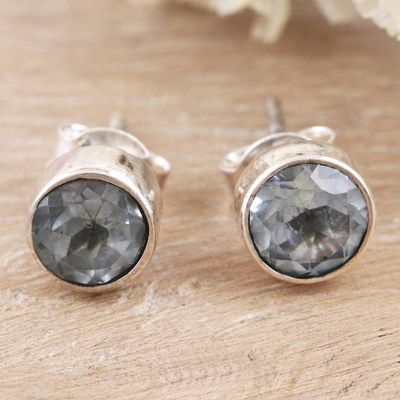 Alternate image for Classic Blue Topaz Stud Earrings in Sterling Silver Essence of Glamour