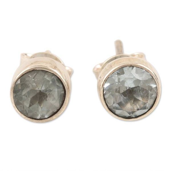 Alternate image for Classic Blue Topaz Stud Earrings in Sterling Silver Essence of Glamour