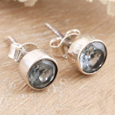 Alternate image for Classic Blue Topaz Stud Earrings in Sterling Silver Essence of Glamour