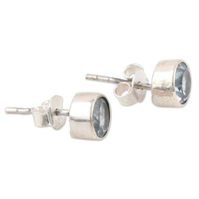 Alternate image for Classic Blue Topaz Stud Earrings in Sterling Silver Essence of Glamour