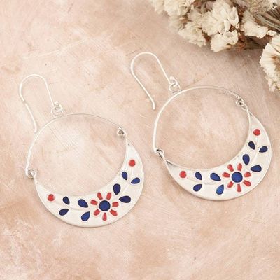 Alternate image for Floral Hand-Painted Sterling Silver Dangle Earrings Jaipur Moons