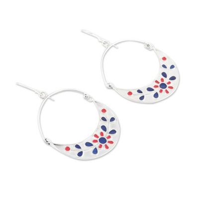 Alternate image for Floral Hand-Painted Sterling Silver Dangle Earrings Jaipur Moons