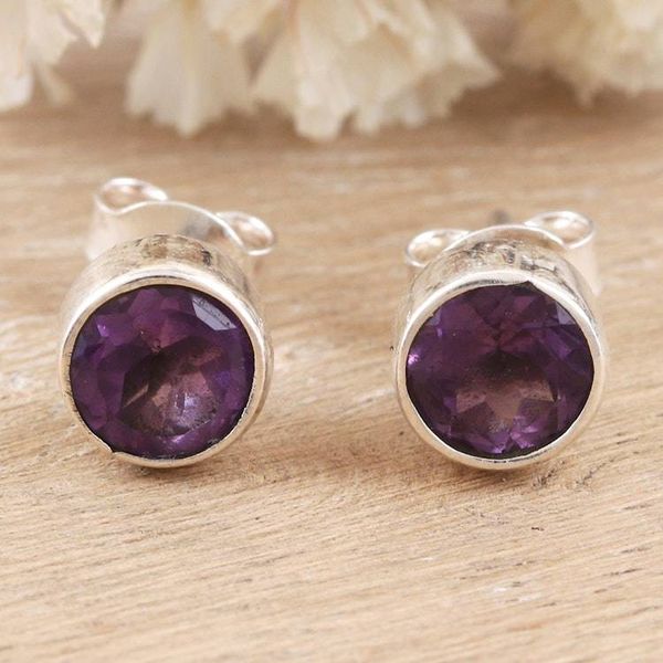 Alternate image for Classic Amethyst Stud Earrings in Sterling Silver Essence of Glamour